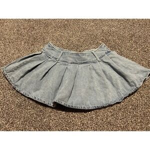 A31 Social Collision Denim Skater Skirt Light Wash Pleated Mini Womens MD